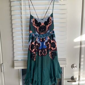 NWT Free People Teal and Black Floral Mini Dress